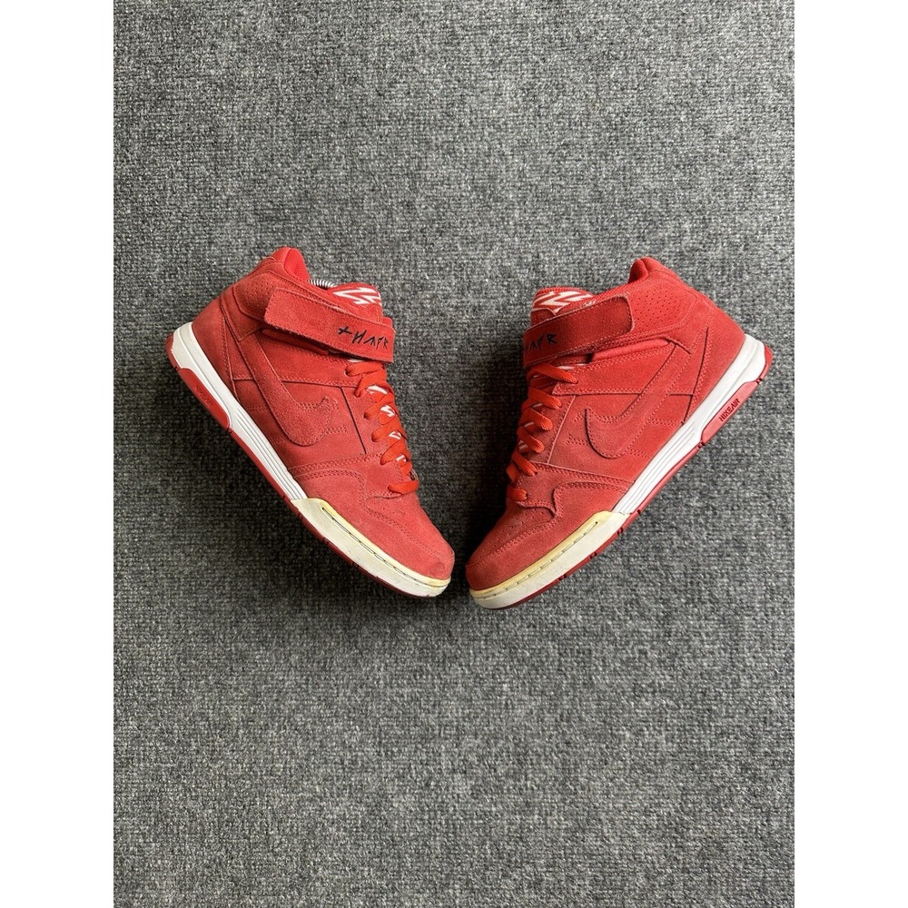 Men's 2014 Nike Air Mid Red Suede Strap High Top Sneakers, Size 10.5